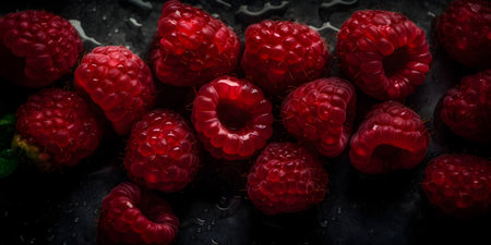 Raspberries on a dark background. Close-up. Selective focus.の素材