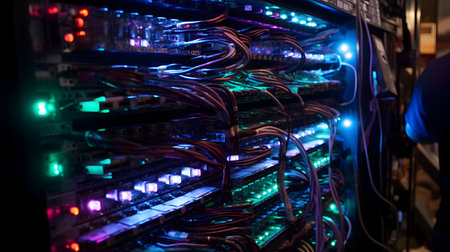 fiber optic with servers in a technology data center. High quality photoの素材