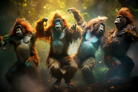 Orangutans in the jungle. Fantasy forest. 3D renderingの素材