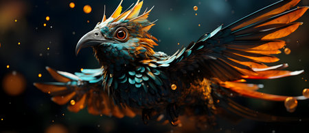 3d rendering of a fantasy parrot on a black background.の素材