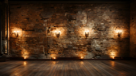 3d rendering of empty room with light bulbs and brick wall backgroundの素材
