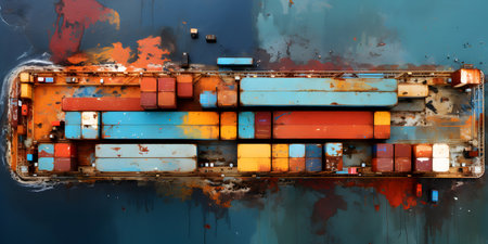 Abstract industrial background. Cargo freight ship with containers. Freight transportation.の素材