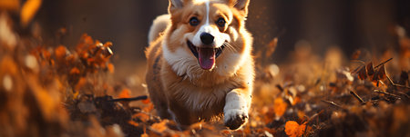 Welsh Corgi Pembroke in the autumn forestの素材
