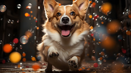 cute welsh corgi pembroke dog in studioの素材