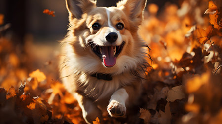 Welsh Corgi Pembroke in the autumn parkの素材