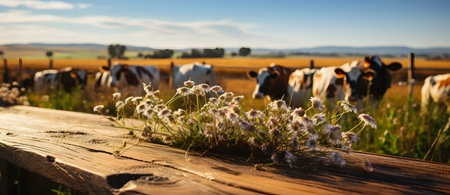 Cows grazing in the meadow on a sunny summer day.の素材