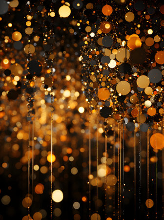 Abstract gold background with bokeh defocused lights and stars.の素材