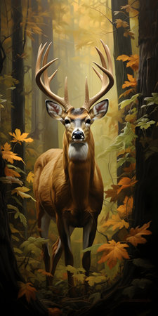 White-tailed deer in the autumn forest. 3D illustrations.の素材
