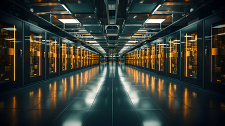 3d render of server room data center. Data center corridor.の素材