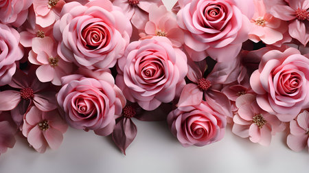 Beautiful artificial flowers on white background, top view. Floral decorの素材