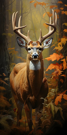 White-tailed deer in the autumn forest. 3D illustrations.の素材