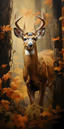 White-tailed deer in the autumn forest. 3d illustration.の素材