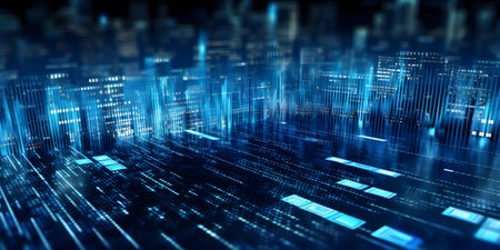 Digital data flow on blue background. 3d rendering toned imageの素材