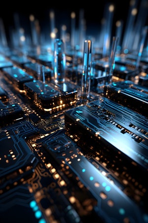 Circuit board close-up. Technology background. 3d renderingの素材