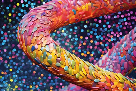 Colorful glass sculpture in the shape of a snake, closeup of photoの素材