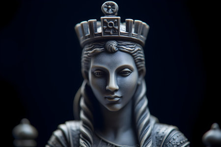Statue of a queen with crown on her head on black backgroundの素材
