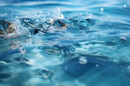 Close-up of the surface of the water with splashes and dropsの素材