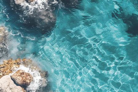 Aerial view of the turquoise waters of the Mediterranean Seaの素材