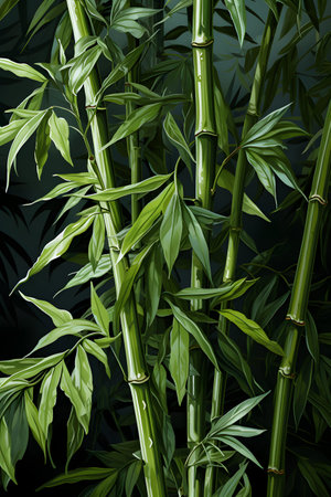 Bamboo stems with green leaves on dark background, vector illustration.の素材