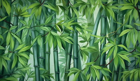 bamboo forest with green leaves, illustration of a background for designの素材