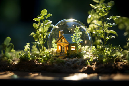 Miniature house in the grass. Conceptual image of real estate development.の素材