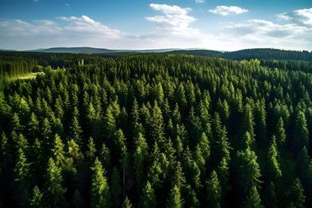 Aerial view of coniferous forest in the summer. Drone photographyの素材