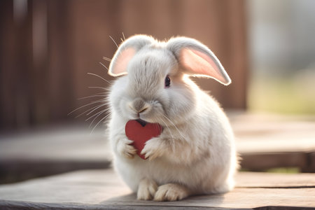 Cute white rabbit with red heart, Valentine's day concept.の素材