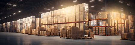 Forklift in warehouse. Logistics and transportation concept. 3d renderingの素材