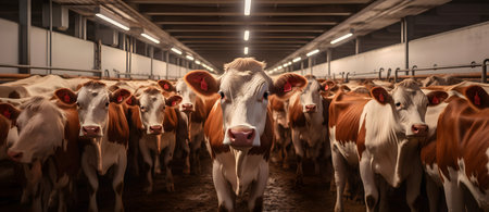 Cows in a dairy farm, close-up of a herd of cowsの素材