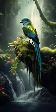Tropical bird in the rainforest. 3d illustration.の素材