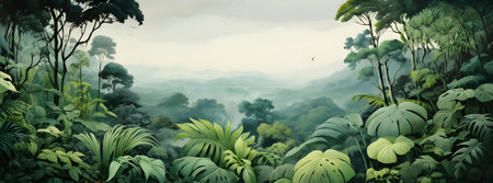Tropical jungle panoramic background. 3d render illustrationの素材
