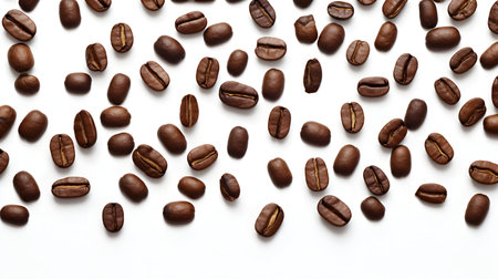 Coffee beans isolated on white background. Top view. Flat lay.の素材