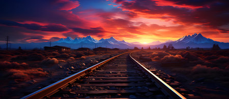 Railway to the sunset. 3D rendering. Landscape.の素材