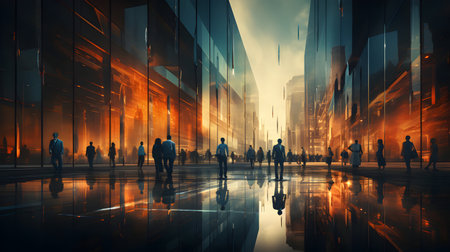 Business People Walking Commuter Cityscape Cityscape Concept. 3D Renderingの素材