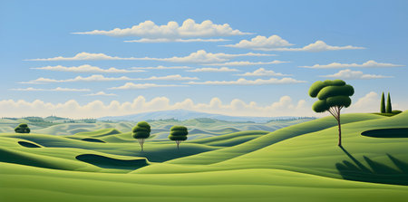 Tuscany landscape with green hills and trees. Vector illustration.の素材