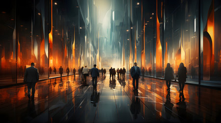 Business people walking in the corridor of a modern office building. 3D renderingの素材