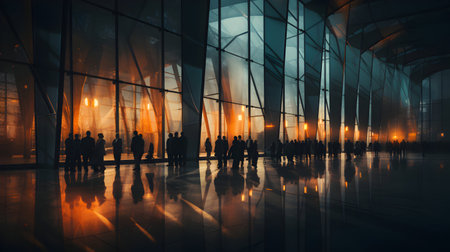 Silhouettes of people at the airport in the evening. Travel conceptの素材