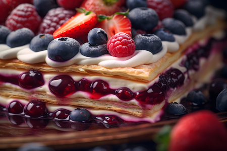 Pancakes with fresh berries and whipped cream. Shallow dof.の素材