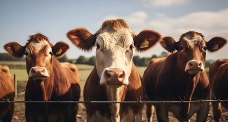 Herd of cows standing in a row on a meadow.の素材