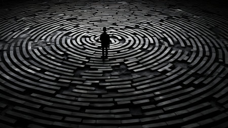 Silhouette of a man in a labyrinth. 3D renderingの素材