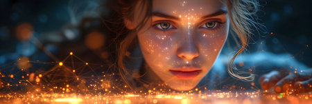 Beautiful girl with glowing eyes. 3d rendering, 3d illustration.の素材