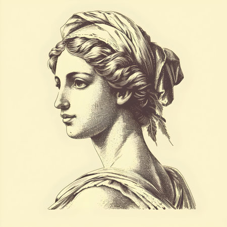 Vintage engraving of a woman wearing a turban.の素材