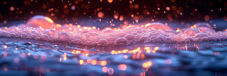 3d rendering of water drops with bokeh lights background.の素材