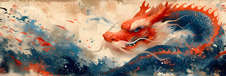 Chinese dragon in watercolor style. Digital painting. Illustration.の素材