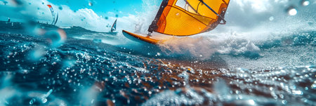 Windsurfing in the ocean. Extreme sports. 3d renderingの素材