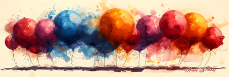 Watercolor background with colorful balloons. Vector illustration for your design.の素材