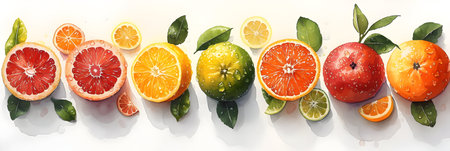 Citrus fruit background. Orange, grapefruit, lemon, lime. Top view.の素材