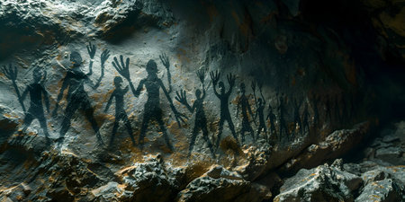 3D CG rendering of cave with people. 3D CG. High resolution.の素材