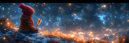 Snowman in the night forest. Winter landscape. 3d illustrationの素材