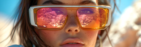 Closeup portrait of young beautiful girl in sunglasses on the beach.の素材